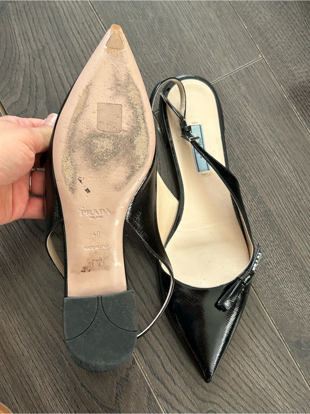 Prada Black Patent Leather Slingback Pointed-Toe Flats 40 - Picture 5 of 5